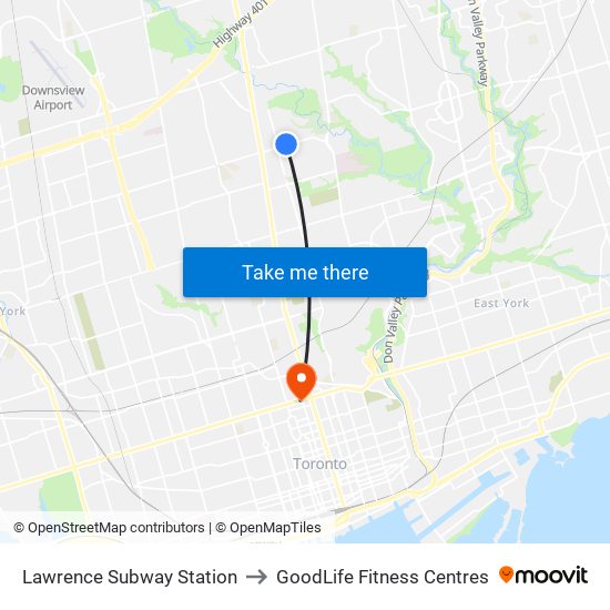 Lawrence Subway Station to GoodLife Fitness Centres map