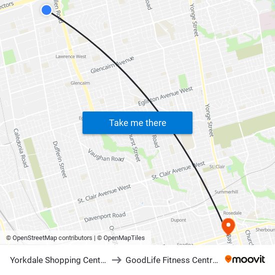 Yorkdale Shopping Centre to GoodLife Fitness Centres map