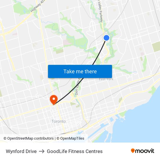 Wynford Drive to GoodLife Fitness Centres map