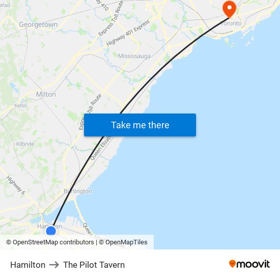 Hamilton to The Pilot Tavern map