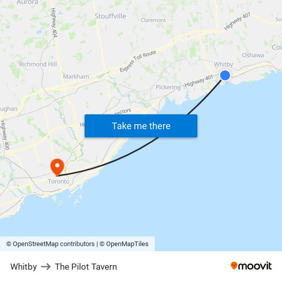 Whitby to The Pilot Tavern map