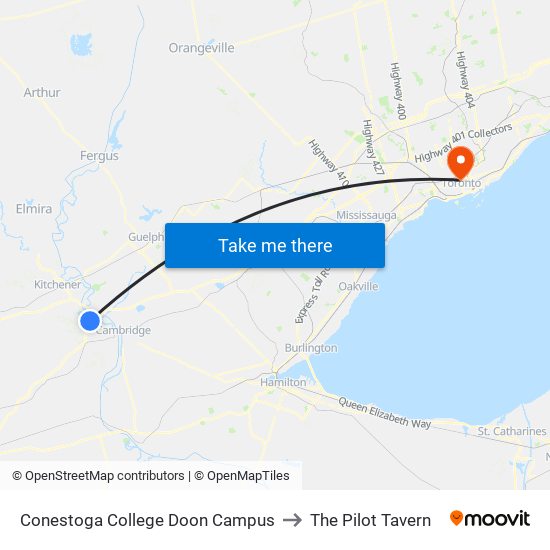 Conestoga College Doon Campus to The Pilot Tavern map