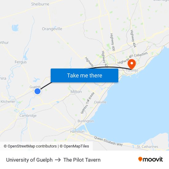 University of Guelph to The Pilot Tavern map