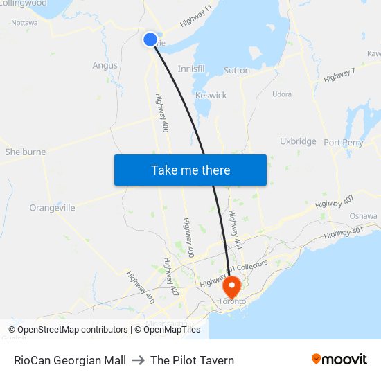 RioCan Georgian Mall to The Pilot Tavern map