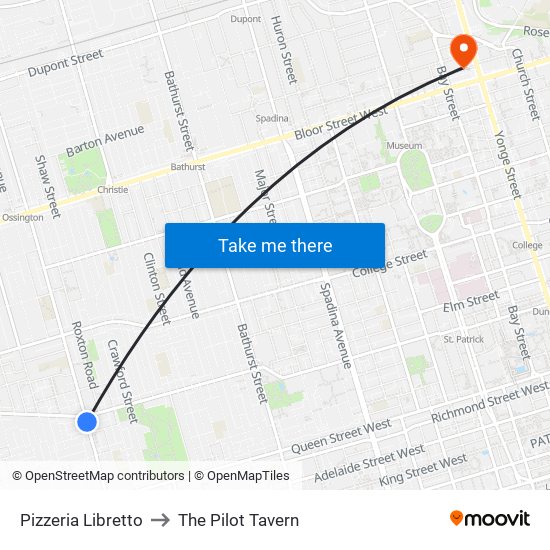 Pizzeria Libretto to The Pilot Tavern map