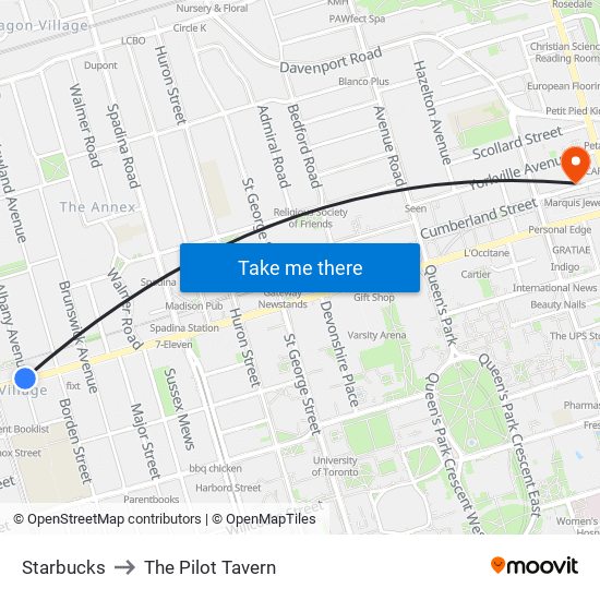 Starbucks to The Pilot Tavern map