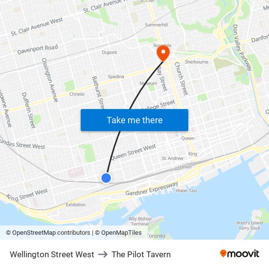 Wellington Street West to The Pilot Tavern map