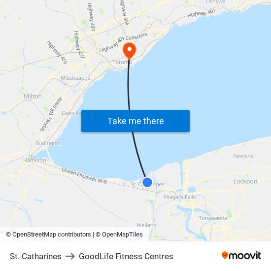 St. Catharines to GoodLife Fitness Centres map