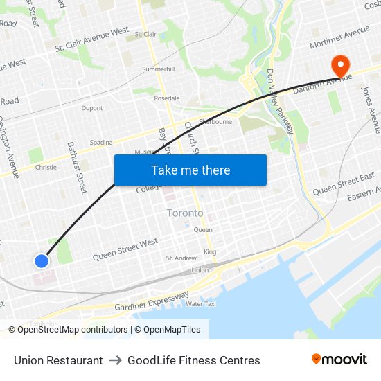 Union Restaurant to GoodLife Fitness Centres map