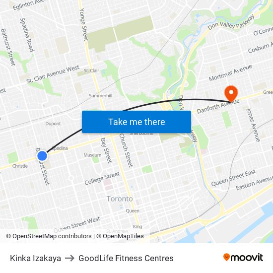 Kinka Izakaya to GoodLife Fitness Centres map