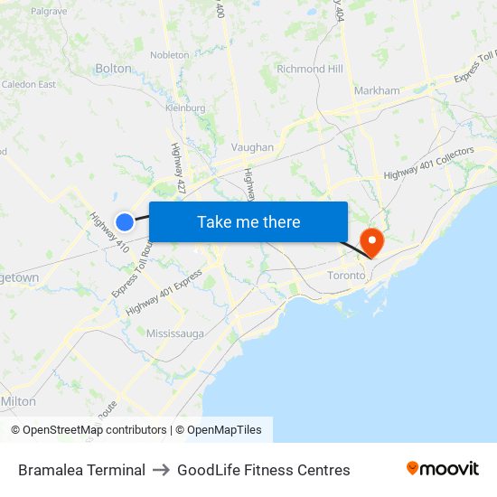 Bramalea Terminal to GoodLife Fitness Centres map