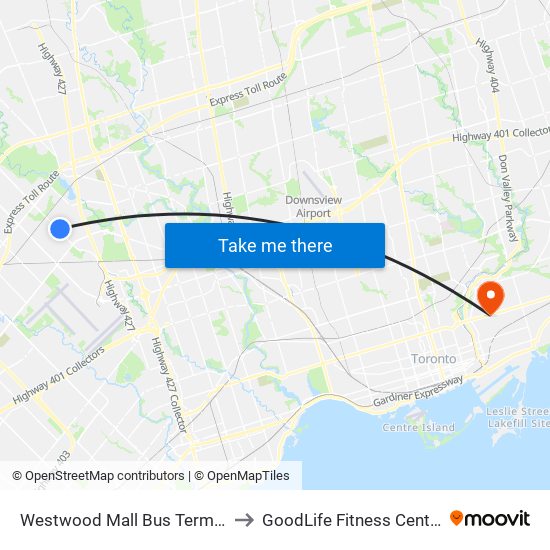 Westwood Mall Bus Terminal to GoodLife Fitness Centres map