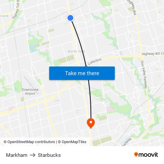 Markham to Starbucks map