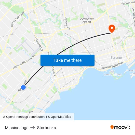Mississauga to Starbucks map