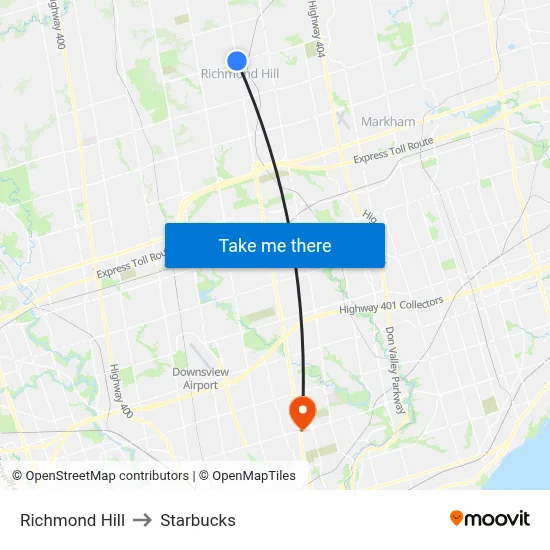 Richmond Hill to Starbucks map