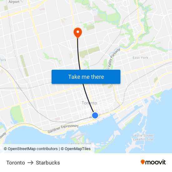Toronto to Starbucks map