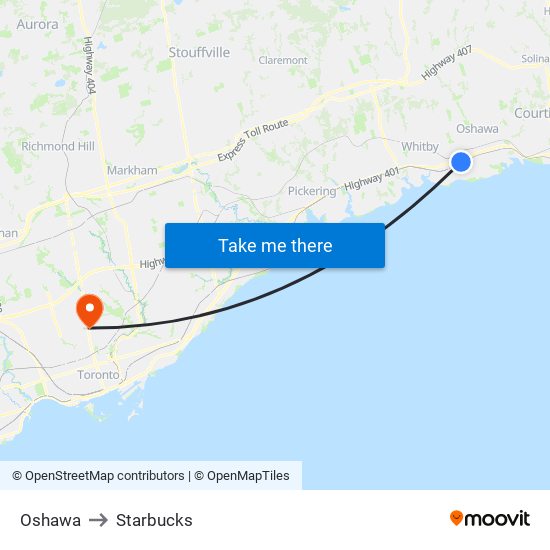 Oshawa to Starbucks map