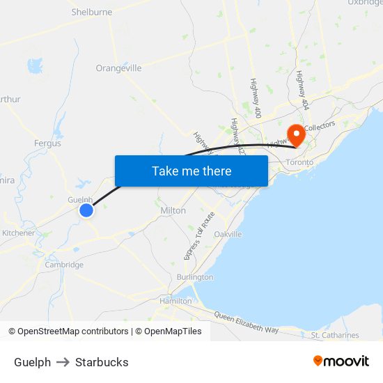 Guelph to Starbucks map