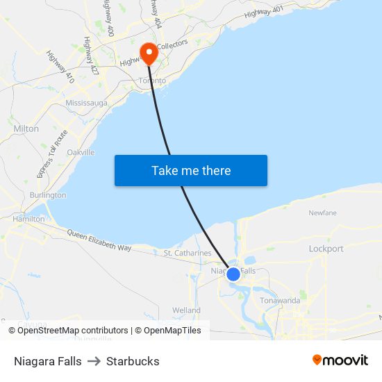 Niagara Falls to Starbucks map