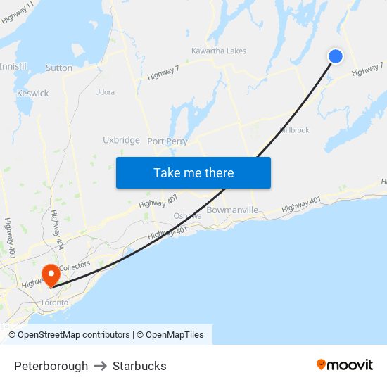 Peterborough to Starbucks map
