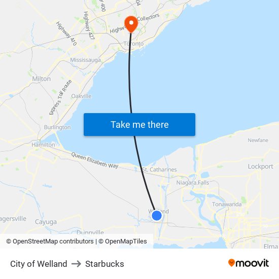 City of Welland to Starbucks map