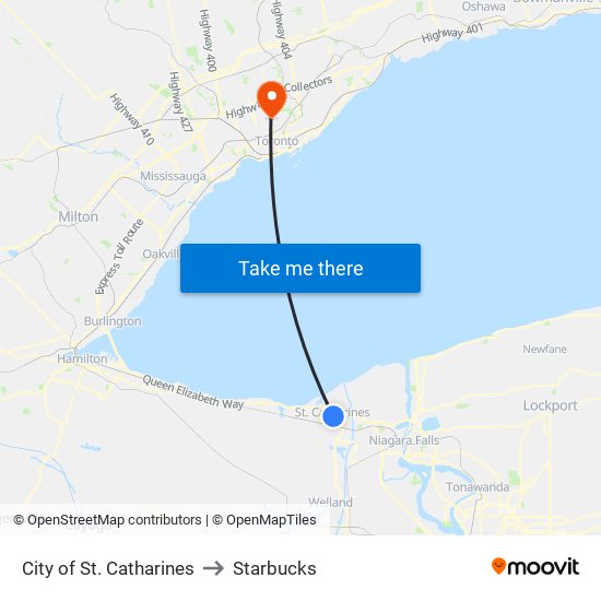 City of St. Catharines to Starbucks map