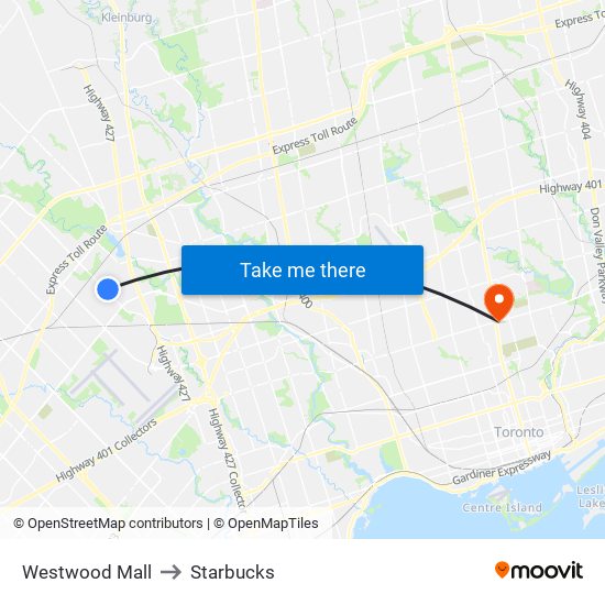 Westwood Mall to Starbucks map