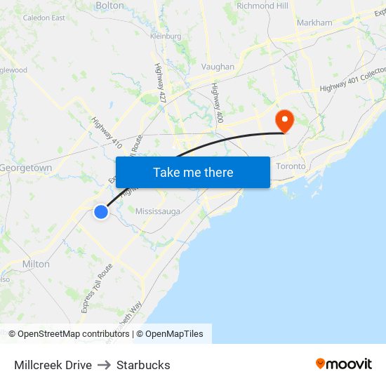 Millcreek Drive to Starbucks map