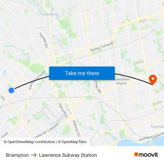 Brampton to Lawrence Subway Station map