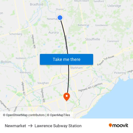 Newmarket to Lawrence Subway Station map