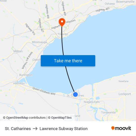 St. Catharines to Lawrence Subway Station map