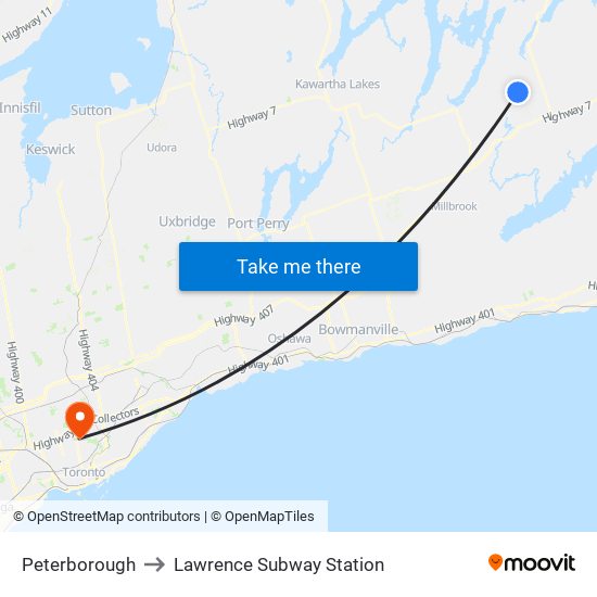 Peterborough to Lawrence Subway Station map