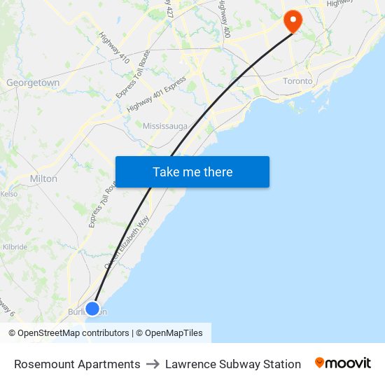 Rosemount Apartments to Lawrence Subway Station map