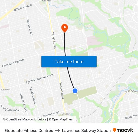 GoodLife Fitness Centres to Lawrence Subway Station map