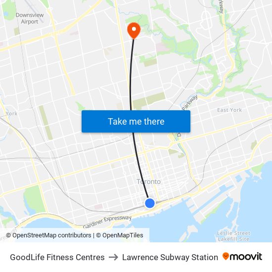 GoodLife Fitness Centres to Lawrence Subway Station map