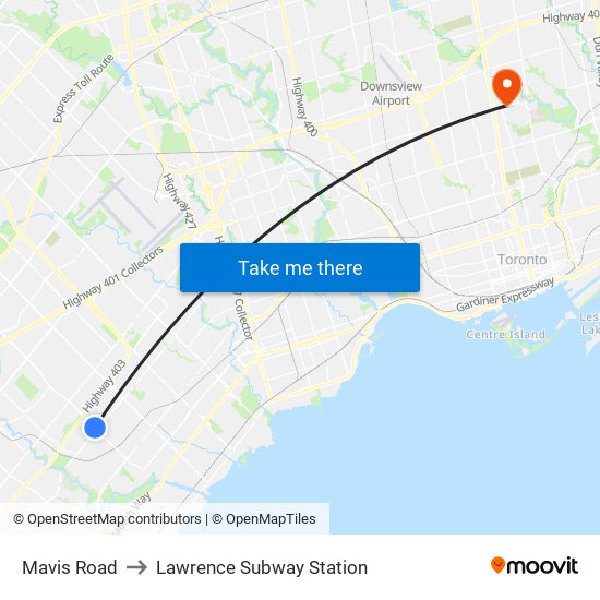 Mavis Road to Lawrence Subway Station map