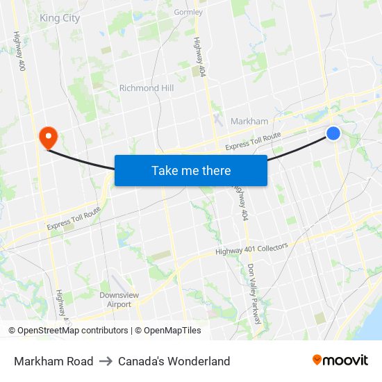 Markham Road to Canada's Wonderland map