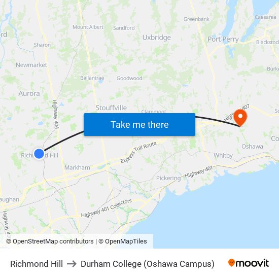 Richmond Hill to Durham College (Oshawa Campus) map