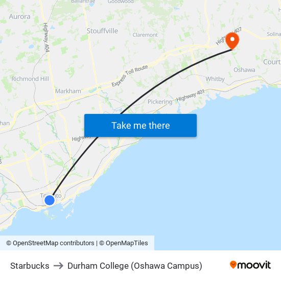 Starbucks to Durham College (Oshawa Campus) map