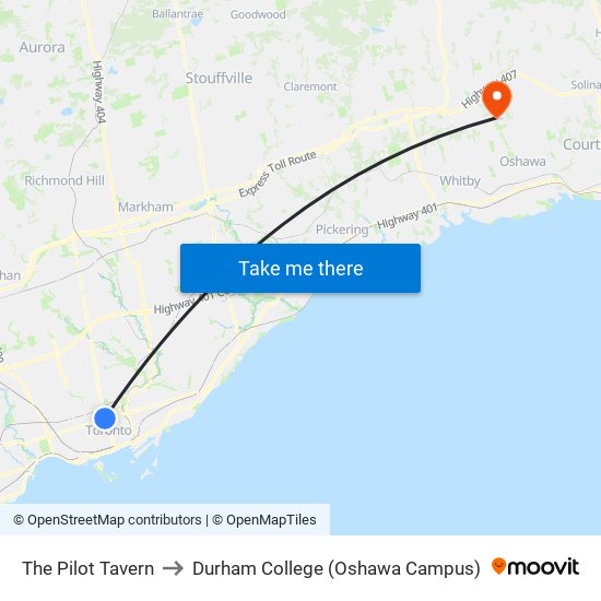 The Pilot Tavern to Durham College (Oshawa Campus) map