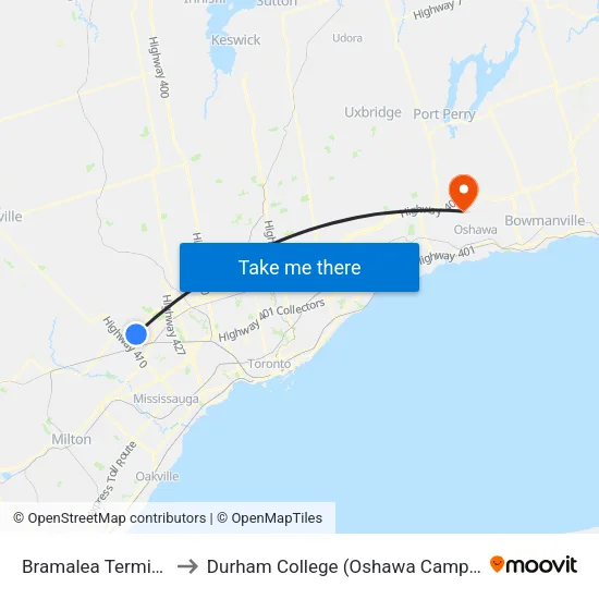 Bramalea Terminal to Durham College (Oshawa Campus) map