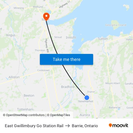 East Gwillimbury Go Station Rail to Barrie, Ontario map