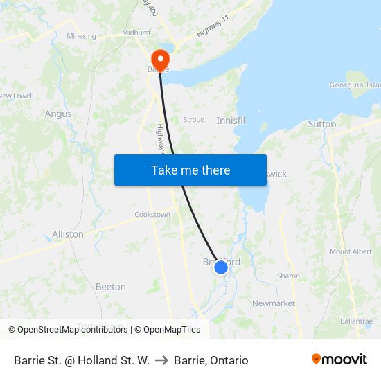 Barrie St. @ Holland St. W. to Barrie, Ontario map