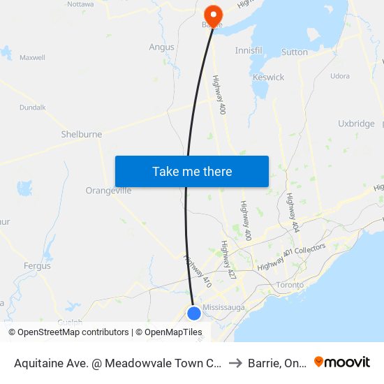 Aquitaine Ave. @ Meadowvale Town Centre Circle to Barrie, Ontario map