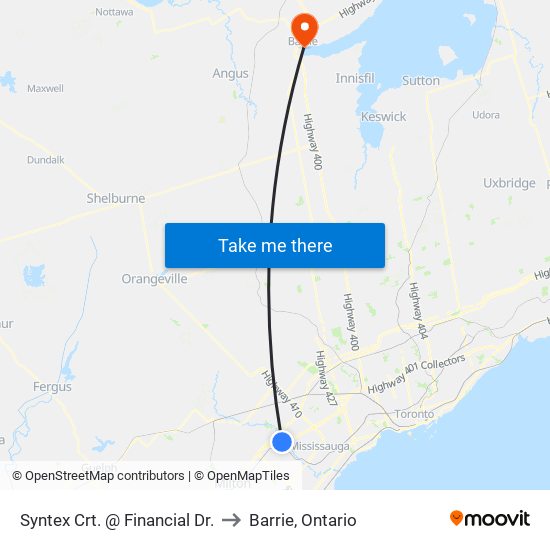 Syntex Crt. @ Financial Dr. to Barrie, Ontario map