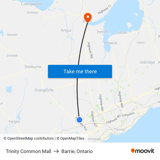 Trinity Common Mall to Barrie, Ontario map