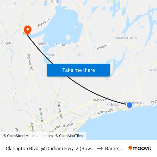 Clarington Blvd. @ Durham Hwy. 2 (Bowmanville) Park & Ride to Barrie, Ontario map