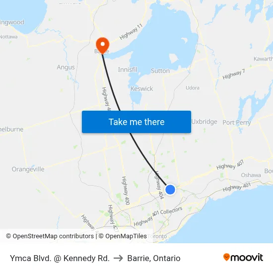 Ymca Blvd. @ Kennedy Rd. to Barrie, Ontario map