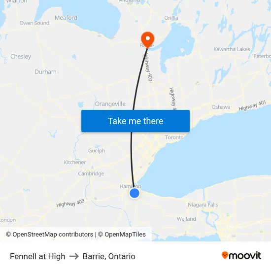 Fennell at High to Barrie, Ontario map