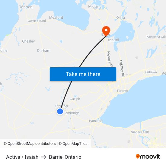 Activa / Isaiah to Barrie, Ontario map